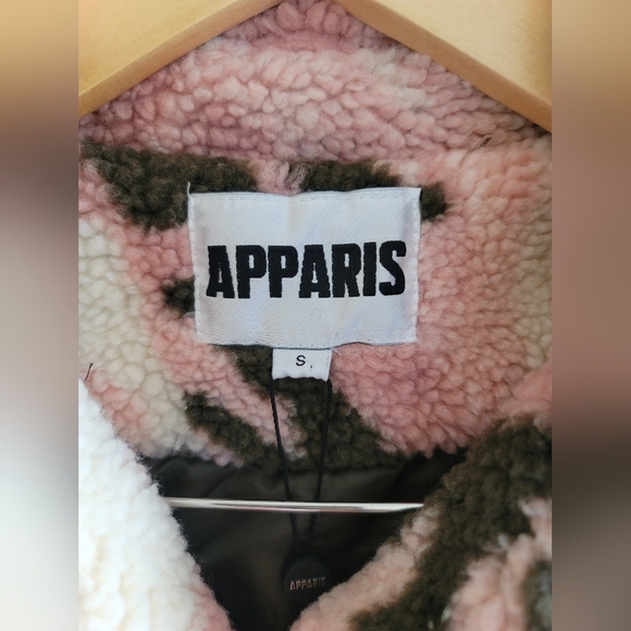 Apparis, Teresa Camo Faux Shearling Jacket, Pink/Brown/Cream, Size Small - Picture 5 of 14